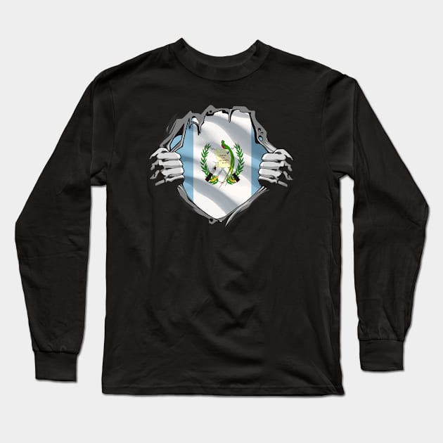 Two Hands Ripping Revealing Flag of Guatemala Long Sleeve T-Shirt by BramCrye